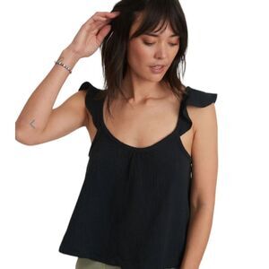 Marine Layer Women's Black Jude Flutter Sleeve Tank Medium
